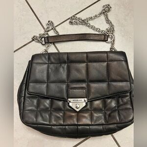 Michael Kors Black Quilted Shoulder Bag with Silver Chain